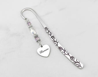 Memaw Bookmark for Memaw Gifts - Unique Beaded Bookmark - Custom Engraved Name for Grandma Gifts - Memaw Heart Charm Bookmark