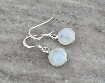 Sterling Silver Moonstone Earrings: Round Faceted Gemstone Jewelry