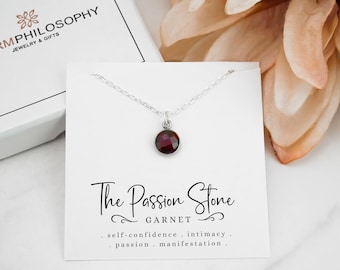 Garnet Necklace - Passion Necklace - 9mm Garnet Pendant - 925 Sterling Silver Jewelry - January Birthstone Necklace - Red Gemstone Charm