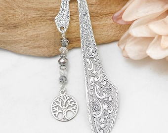 Tree Bookmark - Beaded Tibetan Silver Charm Bookmark - Tree of Life Charm Bookmark - Nature Bookmark
