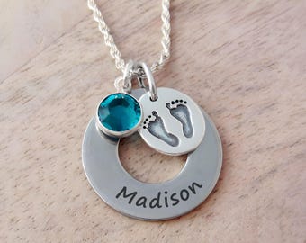 Baby Name Necklace - New Mom Jewelry - Child Memorial Gift - Personalized Name and Birthstone - Mother's Day Gift for New Moms