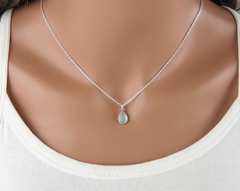 Chalcedony Teardrop Necklace -  Faceted Chalcedony Gemstone Charm Necklace - 925 Sterling Silver Jewelry - Tear Drop Charm Pendant