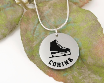 Personalized Ice Skate Necklace | Custom Figure Skating Gifts, Engraved Sports Jewelry, Name Necklace, 925 Sterling Silver & Stainless Steel