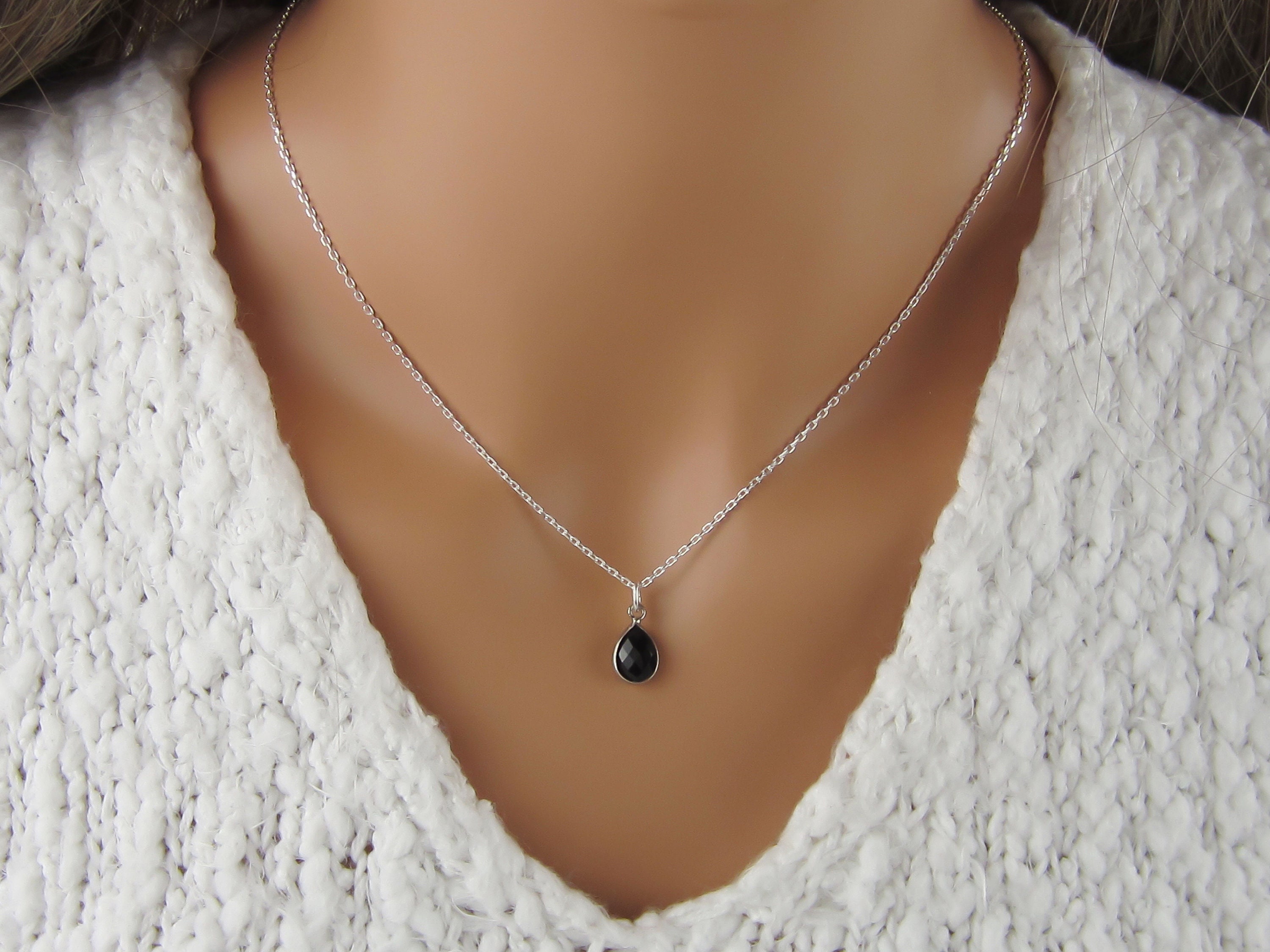 Black Onyx Teardrop Necklace Natural Onyx Gemstone Charm 925 Sterling Silver  Jewelry Tear Drop Charm Pendant Faceted Black Onyx - Etsy