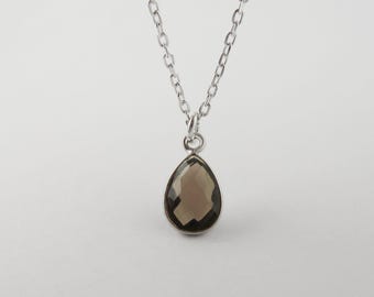 Smoky Quartz Teardrop Necklace: Sterling Silver Gemstone Pendant