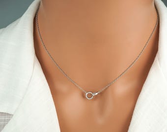 Interlocking Circles Necklace - 925 Sterling Silver Cubic Zirconia Jewelry - Small Connected Rings Necklace - Dainty Double Circles Necklace