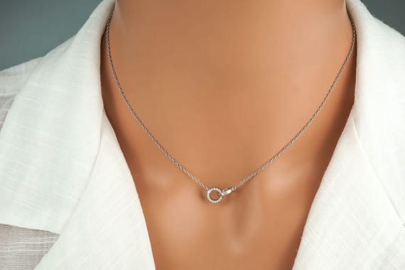 Interlocking Circles Necklace 925 Sterling Silver Cubic Zirconia