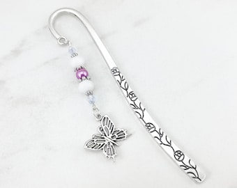 Butterfly Bookmark - Silver Butterfly Charm Bookmark - Unique Beaded Bookmark - Gifts for Teachers