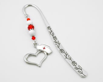 Nurse Bookmark - Registered Nurse Gift Ideas for Nurses, Metal Bookmark, Nursing Gifts, Nurse Heart Charm Bookmark, Nursing Student Gifts