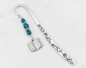 Open Book Bookmark,  Reader Gifts for Readers, Tibetan Silver Beaded Bookmark, Book Lover Gifts for LibrarianBookmark, Teacher Gifts