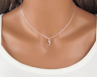 Tiny Moon and Star Necklace - Small Crescent Moon Face Charm Pendant - Star and Moon Jewelry - 925 Sterling Silver Dangly Necklace