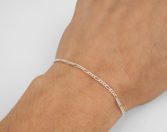 Silver Figaro Chain Bracelet or Anklet - Custom Cut 925 Sterling Silver Chain, Finished Chain, Figaro Bracelet for Women, 2mm Thick Chain