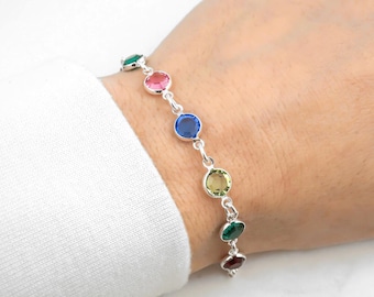 Birthstone Bracelet or Anklet: Gold Filled or Sterling Silver Jewelry, Personalized Friendship or Family Gifts, 1-12 Crystal Charms