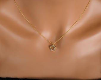 Dainty Gold Heart Necklace - Rainbow Cubic Zirconia and Gold Filled 925 Sterling Silver Jewelry, Heart Charm Necklace, Subtle Pride Jewelry