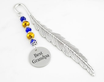 Custom Grandpa Bookmark: Engraved Charm, Personalized Beaded Bookmarker
