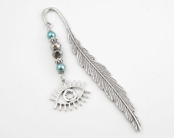Human Eye Bookmark - Silver Eye with Eyeglasses Charm Bookmark - Silver Beaded Bookmark - Optometrist Gifts - Body Parts Book Marker