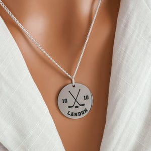 Personalized Ice Hockey Necklace | Custom Hockey Team Gifts, Name and Hockey Jersey Number Necklace, 925 Sterling Silver and Stainless Steel