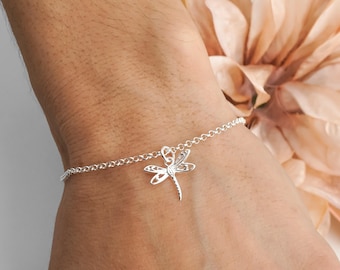 Dragonfly Bracelet - Dragonfly Anklet - 925 Sterling Silver Dragonfly Jewelry - Tiny Dragonfly Charm Bracelet - Minimalist Bracelet