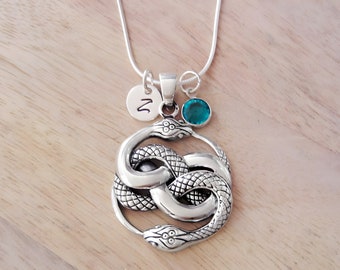 Collier serpent Ouroboros - Collier Auryn - Serpents entrelacés - Symbole de l'infini personnalisé ou noeud de deuil - Bijoux en argent sterling 925