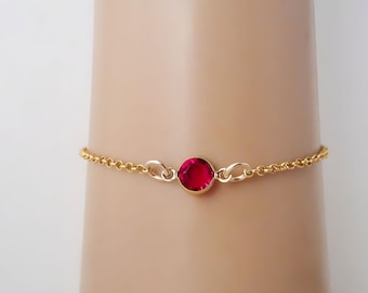 July Birthstone Bracelet - Preciosa Ruby Birthstone Anklet - Gold Filled Jewelry - Dainty Minimalist Bracelet