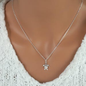 Sea Turtle Necklace - 925 Sterling Silver Jewelry - Small Turtle Charm Pendant - Sea Turtle Jewelry