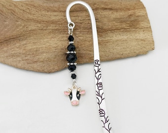 Cow Bookmark - Cow Lovers Gifts, Cow Head Bookmark, Silver and Enamel Beaded Bookmark, Farm Animal Gifts, Cow Gifts, Bookmarks Farmer Gifts