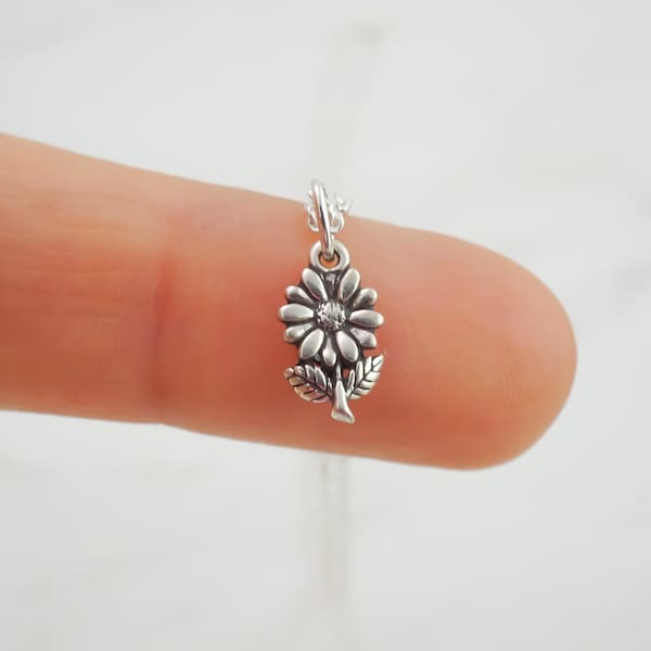 Tiny Flower Charm Necklace: Dainty 925 Sterling Silver Jewelry