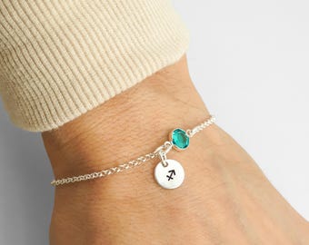 Zodiac Bracelet, Zodiac Anklet, Birthstone Bracelet, Minimalist 925 Sterling Silver Rolo Chain, Hand Stamped Zodiac Sign Charm Bracelet