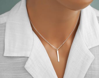 Vertical Bar Necklace, 925 Sterling Silver Bar Pendant, Silver Layering Necklace for Everyday Necklace with Plain Bar, Minimalist Jewelry