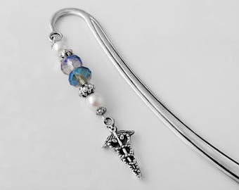 Caduceus Bookmark - Custom Beaded Bookmark - Coworker Gifts for Doctors, Nurses and Other Medical Professionals Medical Office Staff Gifts