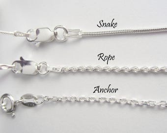 925 Sterling Silver Chain - Anchor, Rope and Snake Chains - 14, 16, 18, 20, 22, 24, 30, 36 inches - Finished Chain