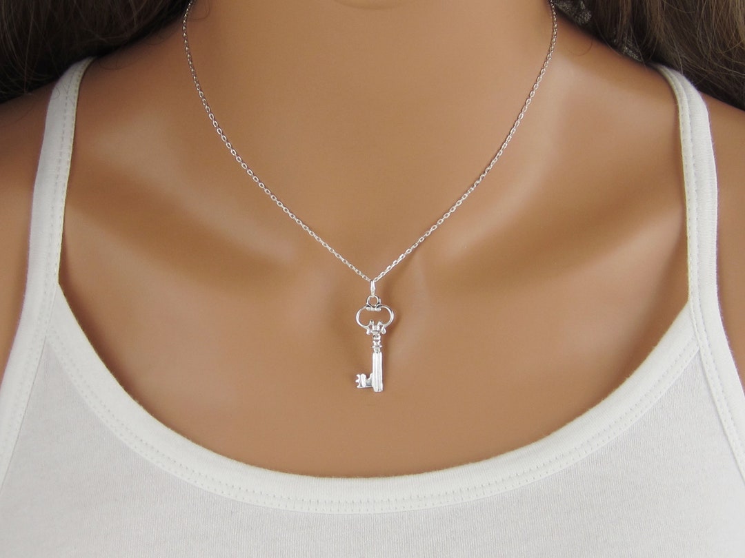 Key Necklace 925 Sterling Silver Plain Simple Key Jewelry Reversible Key Pendant Etsy