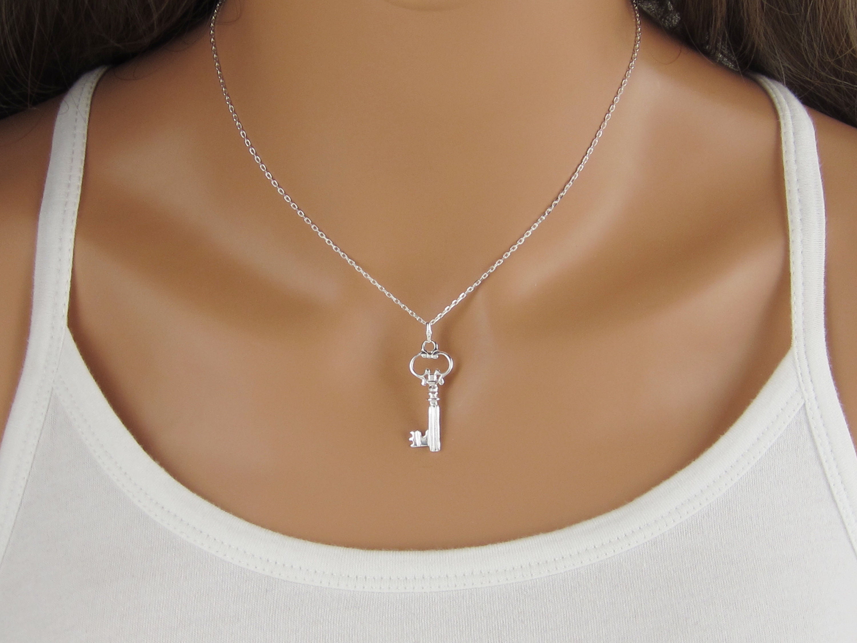 Key Necklace 925 Sterling Silver Plain Simple Key Jewelry 