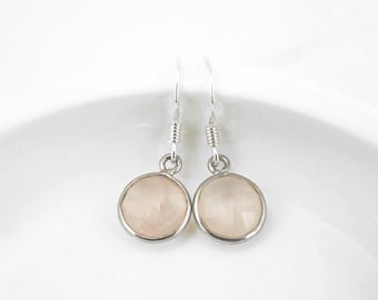 Rose Quartz Earrings: Round 925 Sterling Silver Gemstone Charms