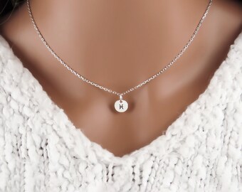 Tiny Pisces Zodiac Necklace for Women Choose from 12 Zodiac Signs 8mm Round Charm Necklace 925 Sterling Silver Jewelry Everyday Necklace