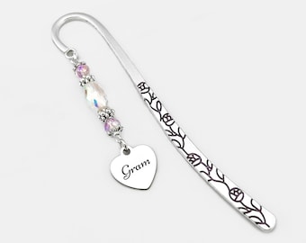 Gram Bookmark for Gram Engraved Grandma Gifts - Unique Beaded Bookmark - Tibetan Silver Charm Bookmark - Book Lover Gifts