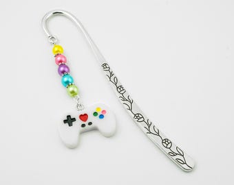 Retro Video Game Controller Bookmark - Gamer Bookmark - Custom Tibetan Silver Beaded Bookmark - Gamer Gifts - Unique Bookmarks