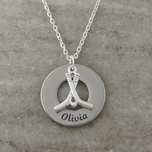 Hockey Name Necklace - Hockey Sticks Charm - Custom Personalized Sports Name Jewelry - 925 Sterling Silver and Stainless Steel Necklace