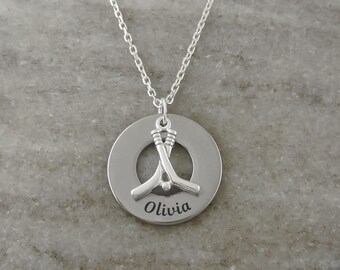 Hockey Name Necklace - Hockey Sticks Charm - Custom Personalized Sports Name Jewelry - 925 Sterling Silver and Stainless Steel Necklace