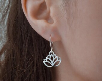 Lotus Earrings, 925 Sterling Silver Lotus Flower Earrings, Water Lily Earrings, Spiritual Jewelry, Yoga Earrings, Meditation Earrings