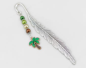 Palm Tree Bookmark - Tropical Gifts - Travel Gifts - Unique Beaded Summer Silver Metal Bookmark - Beach Gifts - Palm Tree Charm Book Marker