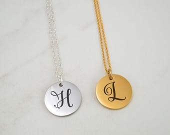 Cursive Initial Necklace - Custom Engraved Letter Necklace - 925 Sterling Silver, Gold Filled & Stainless Steel - Personalized Initial Charm