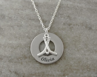 Hockey Name Necklace - Hockey Sticks Charm - Custom Personalized Sports Name Jewelry - 925 Sterling Silver and Stainless Steel Necklace