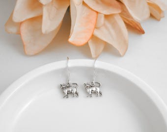 Silver Cat Earrings - Minimalist Cat Jewelry, Dainty Cat Charm Earrings, 925 Sterling Silver Earrings, Cat Lover Gifts