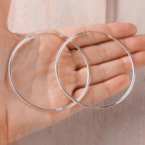 Large Hoop Earrings - 925 Sterling Silver Jewelry - Plain Hoops - Silver Hoops - 65mm | 2.5 inches
