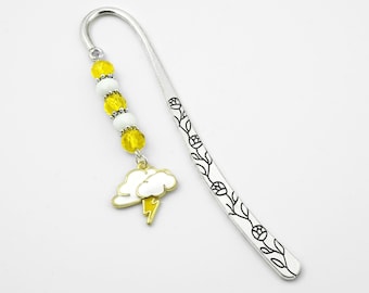 Lightning Bolt Bookmark - Thunder Bolt Bookmark - Weather Gifts - Tibetan Silver Stationary - Storm Bookmark, Lightning Cloud Book Marker