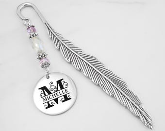Custom Monogram Bookmark - Fancy Personalized Monogram Stationary - Metal Charm Bookmark - Unique Beaded Bookmarks - Name Bookmark