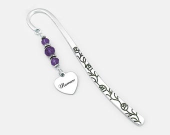 Mamaw Bookmark - Memaw Gifts - Unique Beaded Bookmark - Custom Engraved Name for Grandma Gifts - Mamaw Heart Charm