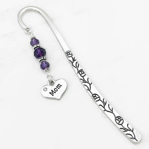 Mom Bookmark - Mother&#39;s Day Gift - Unique Bookmarks - Tibetan Silver Beaded Bookmark - Mom Gift - Mom Heart Charm Bookmark