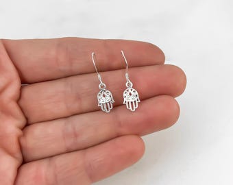 Hamsa Earrings - 925 Sterling Silver Hand of Fatima Earrings - Minimalist Earrings - Spiritual Earrings - Jewish Earrings